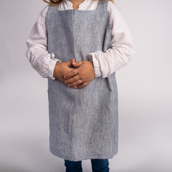 Lotta children's apron (navy blue stripes) - with braces