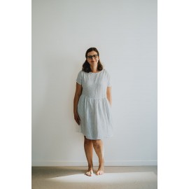 Lisa linen dress (white with navy blue stripes)