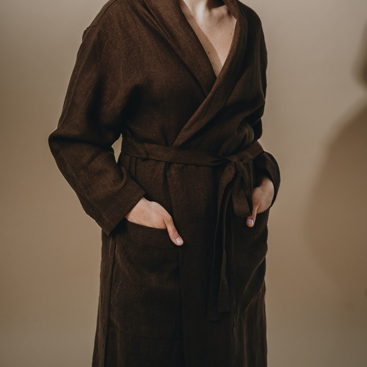 Szlafrok ze zmiękczonego lnu (czekoladowy)