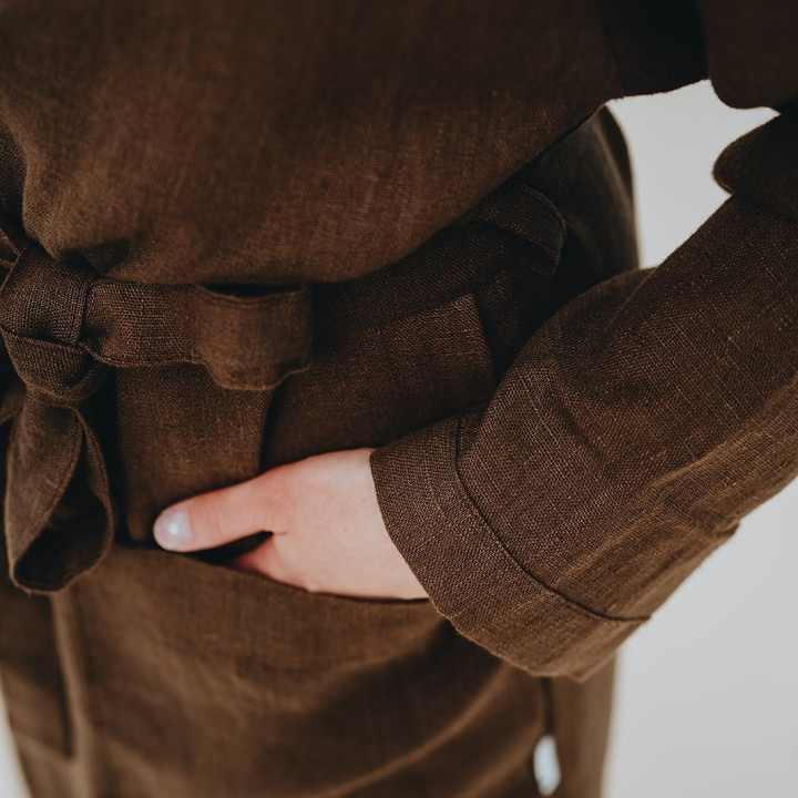 Szlafrok ze zmiękczonego lnu (czekoladowy)