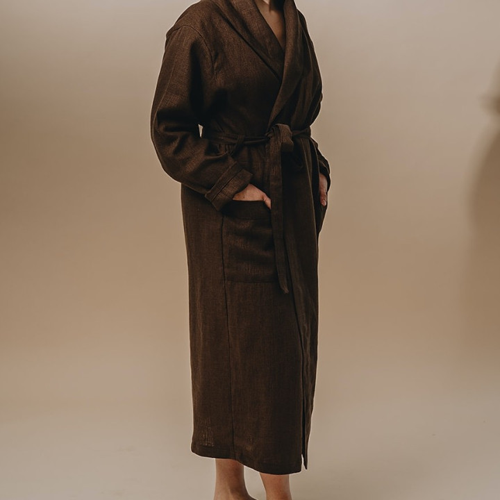 Szlafrok ze zmiękczonego lnu (czekoladowy)