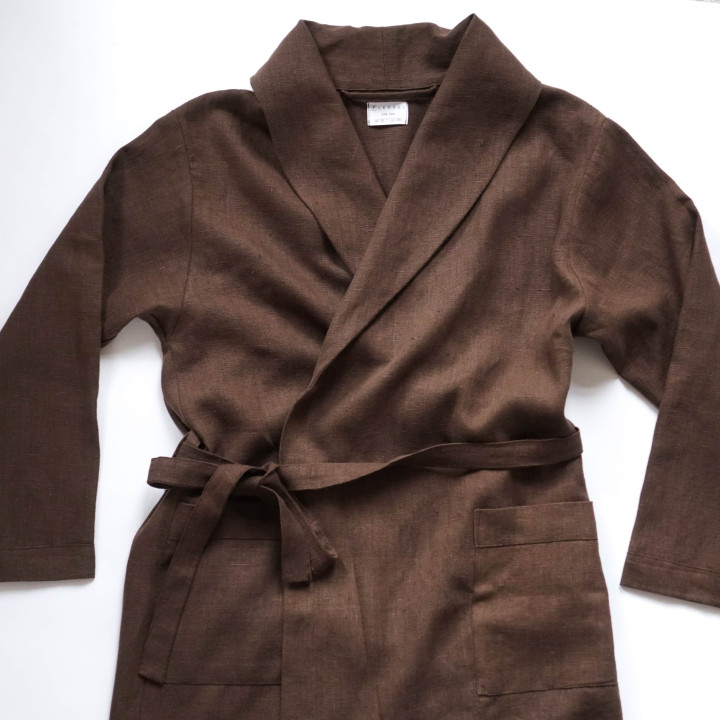 Szlafrok ze zmiękczonego lnu (czekoladowy)