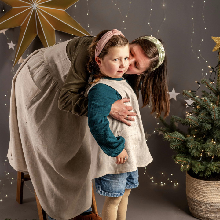 Christmas apron set for mother and daughter - 100% linen