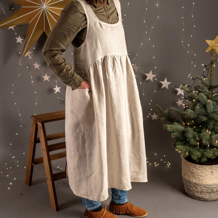 Christmas apron set for mother and daughter - 100% linen