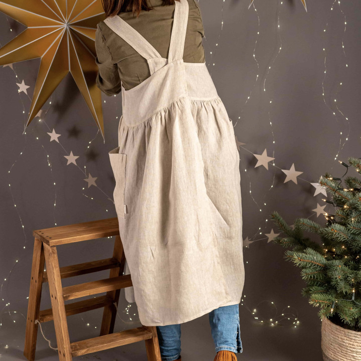 Christmas apron set for mother and daughter - 100% linen