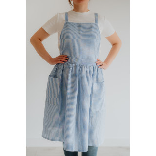 Lniany fartuch francuski niebieskie paski