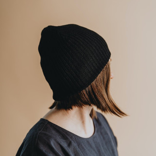 Linen beanie hat (black)